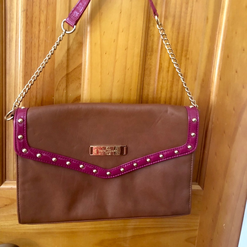 A brown and pink purse